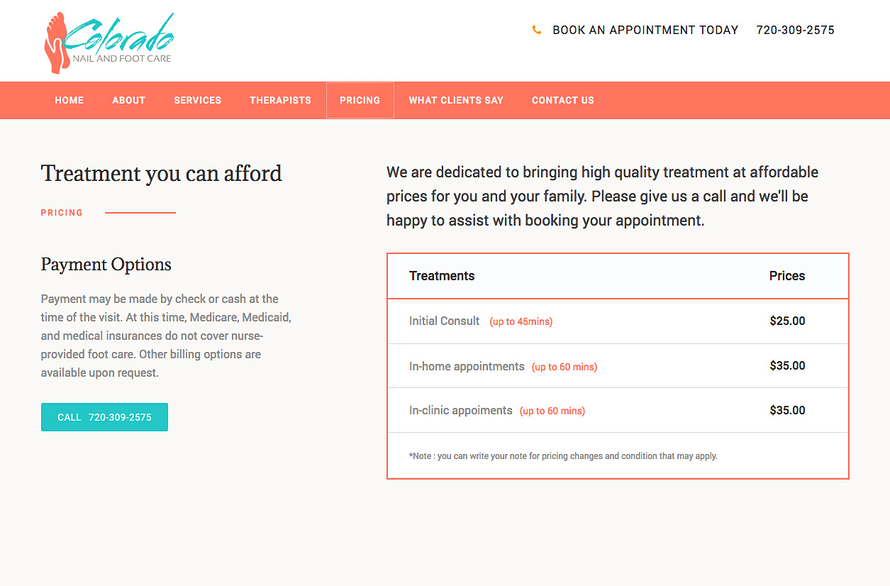 Image of Colorado Nail and Foot Care website