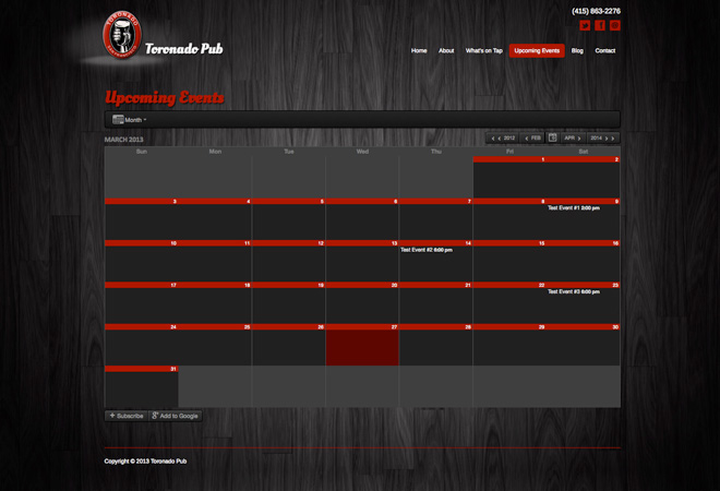 Bar webpage mockup