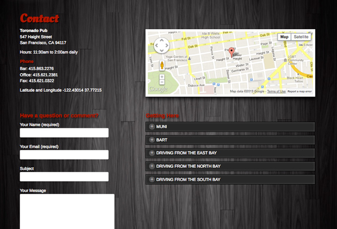 Bar webpage mockup